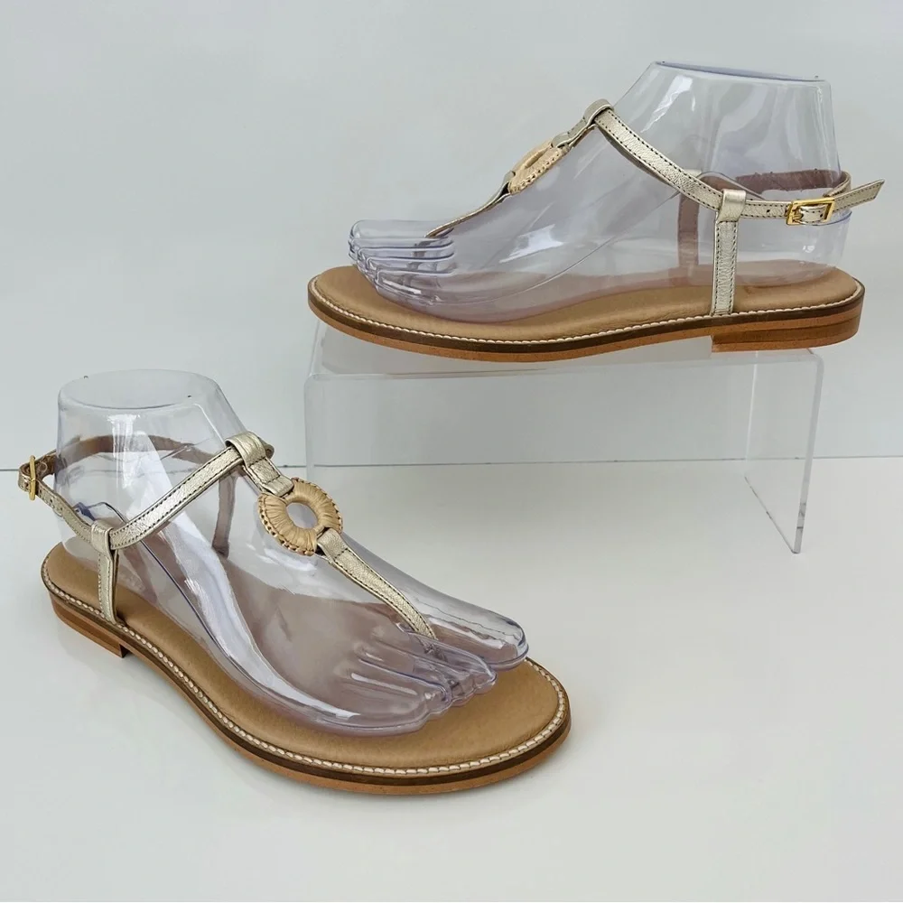 BRUNO MAGLI Jenna T-strap Leather Sandals In Gold NEW - Picture 1 of 14